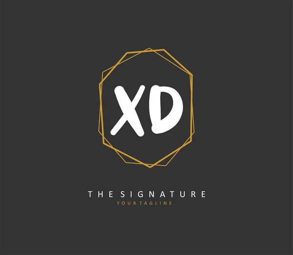 Xd初始字母笔迹和签名标识 带有模板元素的概念笔迹初始标识 — 图库矢量图片