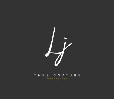 LJ ilk harf el yazısı ve imza logosu. Şablon ögesine sahip bir konsept el yazısı logosu.