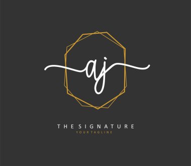 AJ ilk harf el yazısı ve imza logosu. Şablon ögesine sahip bir konsept el yazısı logosu.