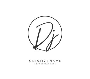 DJ İlk Mektup El yazısı ve İmza Logosu. Şablon ögesine sahip bir konsept el yazısı logosu.