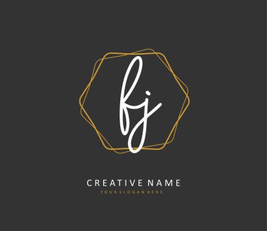 FJ ilk harf el yazısı ve imza logosu. Şablon ögesine sahip bir konsept el yazısı logosu.