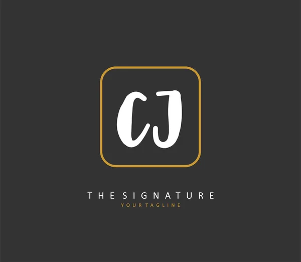 Cj頭文字の手書きと署名のロゴ テンプレート要素付きのコンセプト手書きの初期ロゴ — ストックベクタ