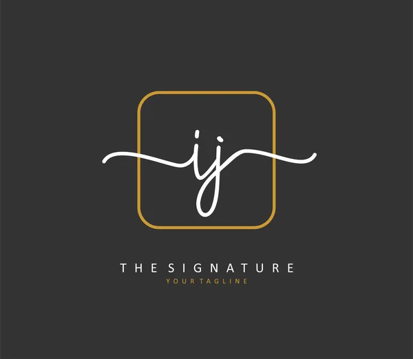 Ij初期文字手書きと署名のロゴ テンプレート要素付きのコンセプト手書きの初期ロゴ — ストックベクタ