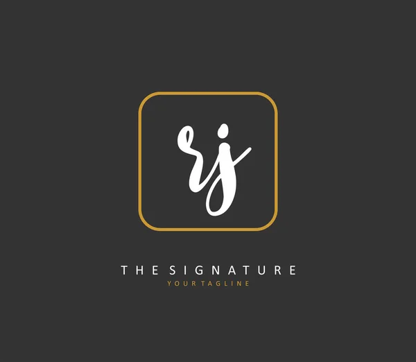 Rj頭文字の手書きと署名のロゴ テンプレート要素付きのコンセプト手書きの初期ロゴ — ストックベクタ