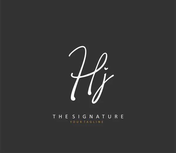 Hj頭文字の手書きと署名のロゴ テンプレート要素付きのコンセプト手書きの初期ロゴ — ストックベクタ