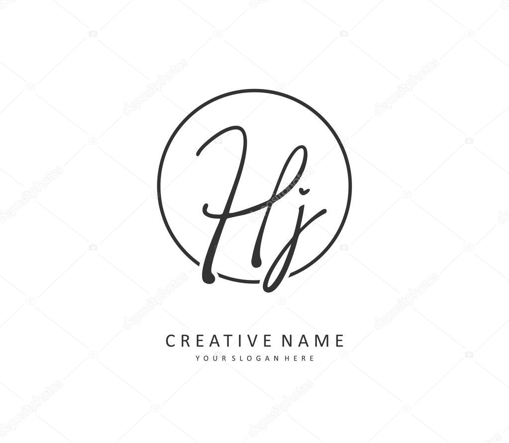 HJ Initial letter handwriting and signature logo. A concept handwriting initial logo with template element.