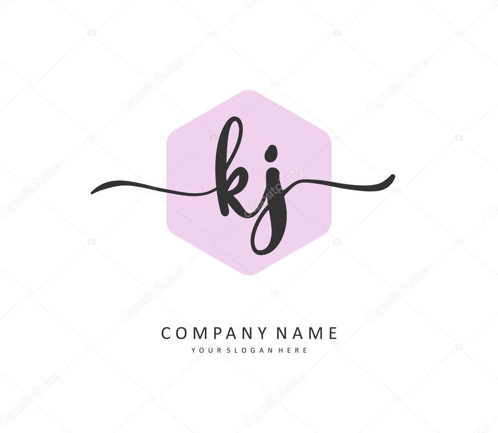 KJ Initial letter handwriting and signature logo. A concept handwriting initial logo with template element.
