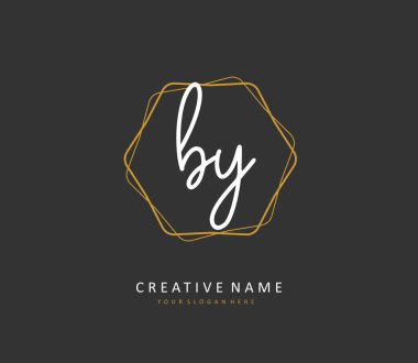 İlk harf el yazısı ve imza logosuyla. Şablon ögesine sahip bir konsept el yazısı logosu.