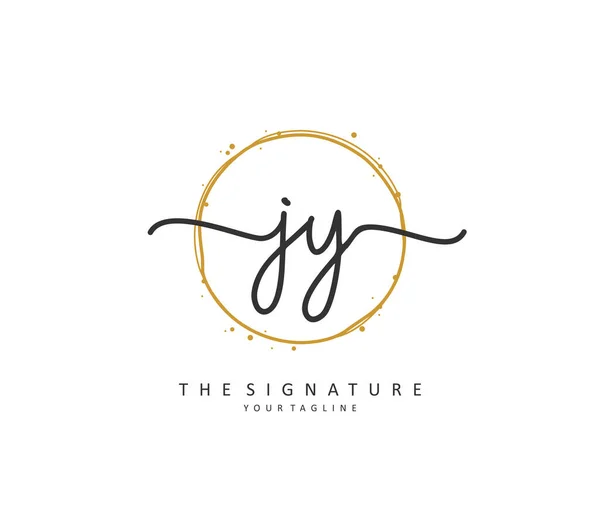 Jy初始字母笔迹和签名标识 带有模板元素的概念笔迹初始标识 — 图库矢量图片
