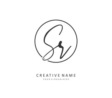 SR ilk harf el yazısı ve imza logosu. Şablon ögesine sahip bir konsept el yazısı logosu.
