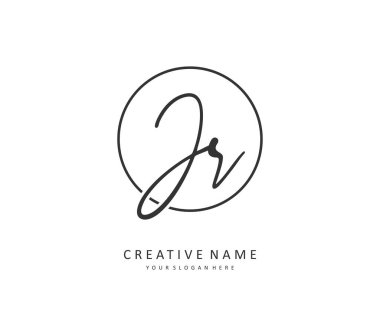 JR ilk harf el yazısı ve imza logosu. Şablon ögesine sahip bir konsept el yazısı logosu.