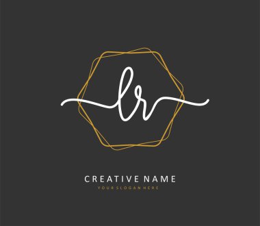 LR ilk harf el yazısı ve imza logosu. Şablon ögesine sahip bir konsept el yazısı logosu.