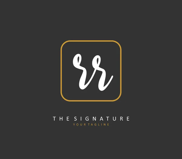 Rr頭文字の手書きと署名のロゴ テンプレート要素付きのコンセプト手書きの初期ロゴ — ストックベクタ