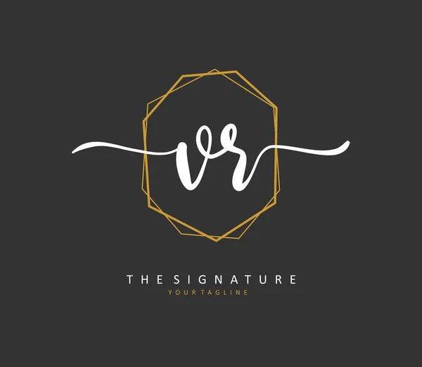 Vr頭文字の手書きと署名のロゴ テンプレート要素付きのコンセプト手書きの初期ロゴ — ストックベクタ
