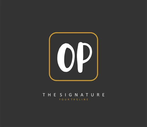 Op頭文字の手書きと署名のロゴ テンプレート要素付きのコンセプト手書きの初期ロゴ — ストックベクタ