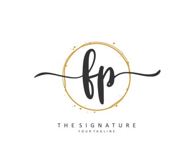 FP ilk harf el yazısı ve imza logosu. Şablon ögesine sahip bir konsept el yazısı logosu.