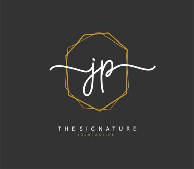 JP ilk harf el yazısı ve imza logosu. Şablon ögesine sahip bir konsept el yazısı logosu.
