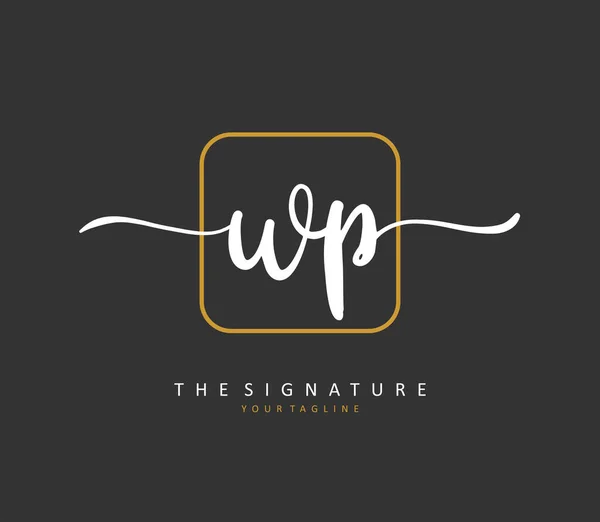 Wp頭文字の手書きと署名のロゴ テンプレート要素付きのコンセプト手書きの初期ロゴ — ストックベクタ