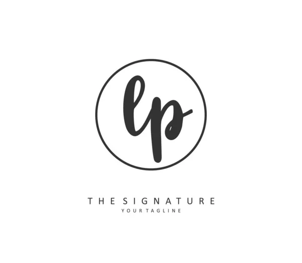 Lp頭文字の手書きと署名のロゴ テンプレート要素付きのコンセプト手書きの初期ロゴ — ストックベクタ