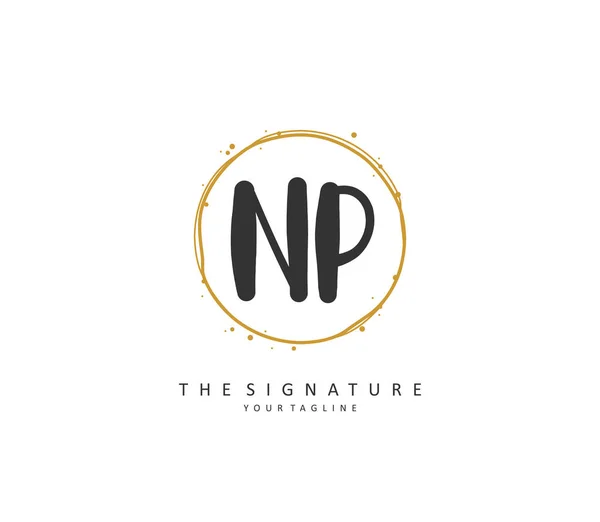 Np初期文字手書きと署名のロゴ テンプレート要素付きのコンセプト手書きの初期ロゴ — ストックベクタ