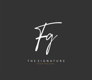 FG ilk harf el yazısı ve imza logosu. Şablon ögesine sahip bir konsept el yazısı logosu.