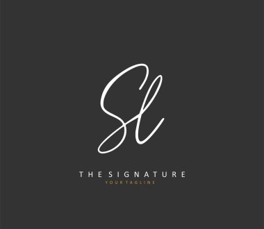 SL İlk mektup el yazısı ve imza logosu. Şablon ögesine sahip bir konsept el yazısı logosu.