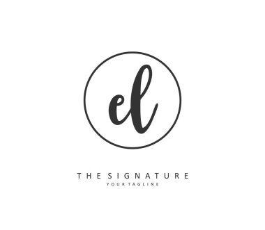 EL El yazısı ve imza amblemi. Şablon ögesine sahip bir konsept el yazısı logosu.