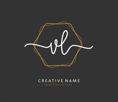 VL ilk harf el yazısı ve imza logosu. Şablon ögesine sahip bir konsept el yazısı logosu.