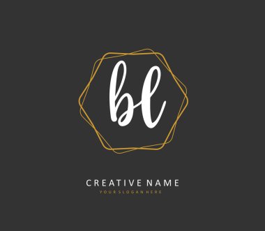 BL ilk harf el yazısı ve imza logosu. Şablon ögesine sahip bir konsept el yazısı logosu.