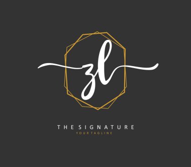 ZL ilk harf el yazısı ve imza logosu. Şablon ögesine sahip bir konsept el yazısı logosu.