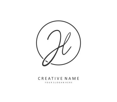 JL İlk harf el yazısı ve imza logosu. Şablon ögesine sahip bir konsept el yazısı logosu.