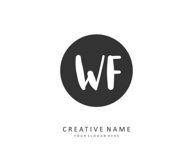 WF ilk harf el yazısı ve imza logosu. Şablon ögesine sahip bir konsept el yazısı logosu.