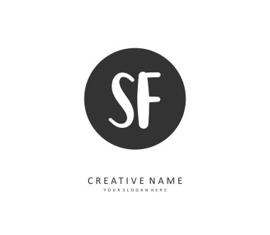 SF ilk harf el yazısı ve imza logosu. Şablon ögesine sahip bir konsept el yazısı logosu.