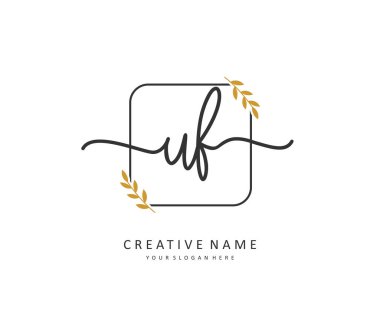 UF ilk harf el yazısı ve imza logosu. Şablon ögesine sahip bir konsept el yazısı logosu.
