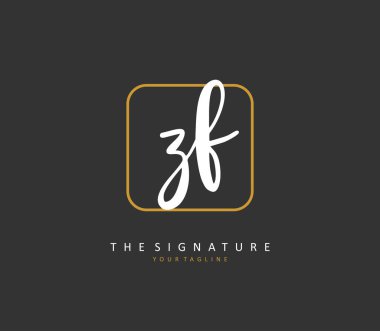 ZF ilk harf el yazısı ve imza logosu. Şablon ögesine sahip bir konsept el yazısı logosu.