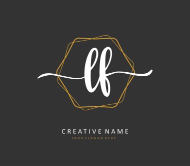 LF ilk harf el yazısı ve imza logosu. Şablon ögesine sahip bir konsept el yazısı logosu.