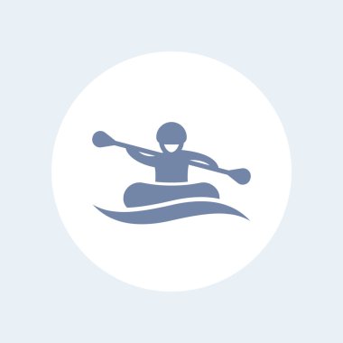 Rafting izole simgesi, teknede adam, kürek, oarer simgesi, vektör illüstrasyon