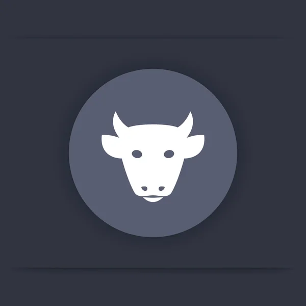 Икона крупного рогатого скота, пиктограмма фермы крупного рогатого скота, вид спереди головы коровы, иконка фермы крупного рогатого скота — стоковый вектор