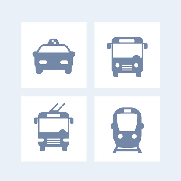 City transport icons, public transportation vector, bus icon, subway sign, taxi, public transport pictograms, bus isolated icon — Stockvector