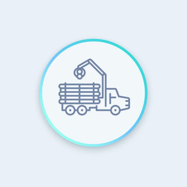 Ícone de linha de encaminhamento, veículo florestal, logger, caminhão de registro redondo ícone elegante, ilustração vetorial — Vetor de Stock