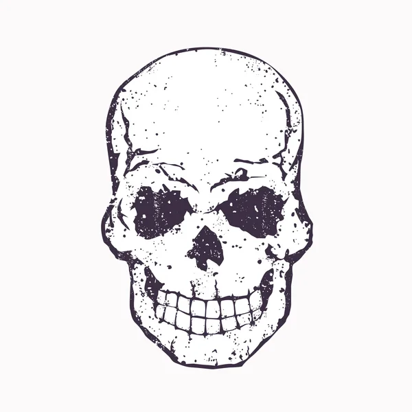 Grunge skull on white, old school t-shirt print with skull, vector illustration — Wektor stockowy