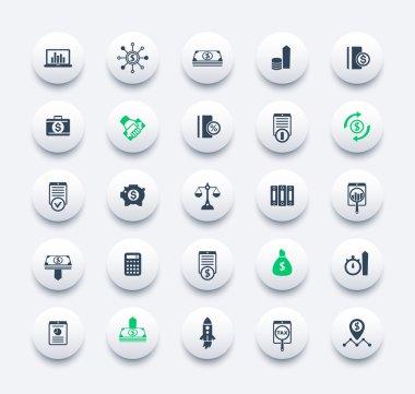25 finans, yatırım simgeler, risk sermayesi, hisse, hisse senetleri, yatırımcı, para, para, yatırım, modern Icons set yuvarlak gelir, illüstrasyon vektör