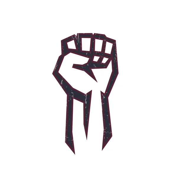 抗議で高く掲げた拳、拳ロゴ要素、白に拳で抗議サイン、ベクトルイラスト — ストックベクタ