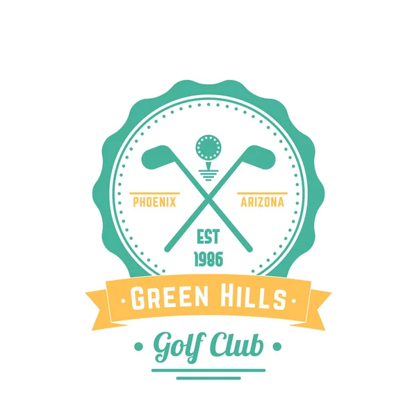 Golf kulübü vintage logosu, amblemi, golf kulübü işareti, çapraz golf kulüpleri ve top, vektör illüstrasyon — Stok Vektör