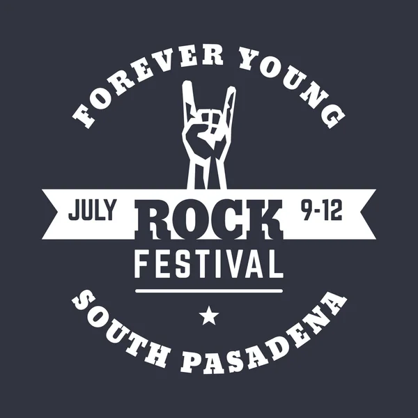 Rock festival poster template, t-shirt design, print with hand-horn, popular rock-concert gesture, vector illustration — Stock Vector