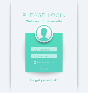 Kadın simgesi ile giriş penceresi konsepti, aquamarine giriş sayfası tasarımı, vektör illüstrasyon