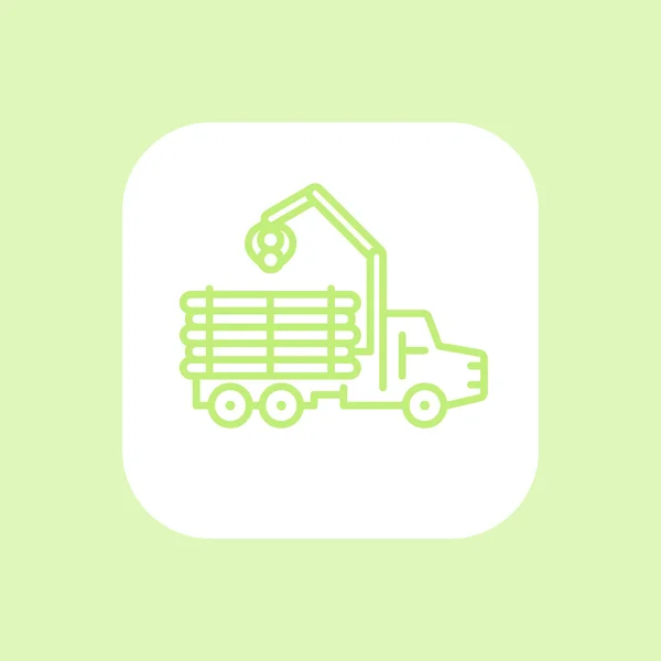 Ícone de linha de encaminhamento, caminhão, caminhão de registro, veículo florestal, logger, caminhão com ícone de madeira em branco, ilustração vetorial — Vetor de Stock