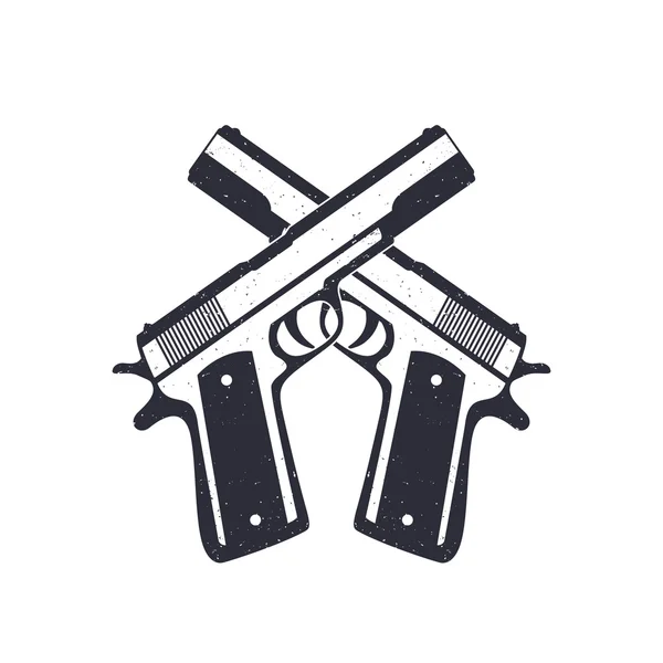 Скрещенные классические пистолеты, пистолеты с гранжевой текстурой, векторная иллюстрация — стоковый вектор