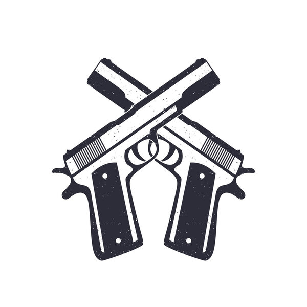 crossed classic pistols, handguns with grunge texture, vector illustration