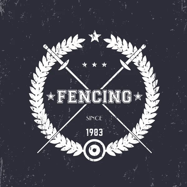 Fencing vintage emblem, badge, logo with crossed fencing foils, vector illustration — Stock Vector